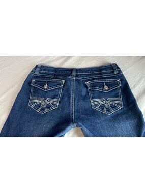 Womens U-51 Blue Jeans 13/14 Embellished Rhinestone Pocket Denim